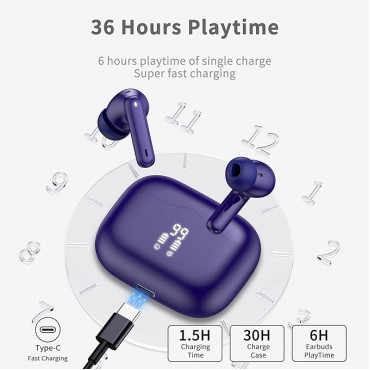 Wireless Earbuds LED Display - Purple