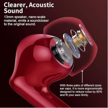 Wireless Earbuds,B_tooth Headphones Red